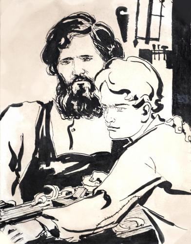 Отец (Чапаев Иван Степанович) и сын (Василий Иванович Чапаев) с рубанком